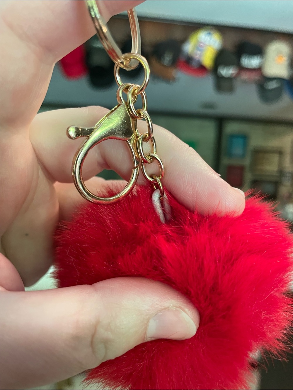 Faux Fur Pom-Pom Keychain Purse Bag Backpack Charm Keyring - Red - Picture 4 of 5